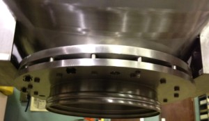 Gemco Blender discharge with spigot to accommodate the snap-in Clear-Flex sleeve.